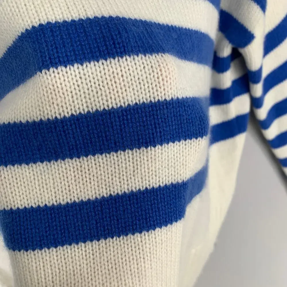 KULE Cream and Blue Striped Cashmere-blend Turtleneck Sweater. Sz L - Picture 15 of 16